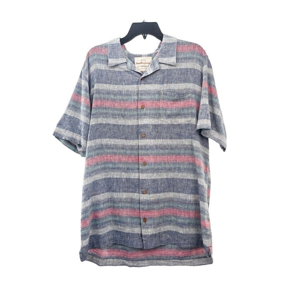 Weatherproof short sleeve button-down top striped multicolour  Size medium